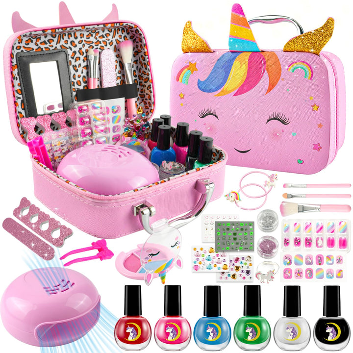Unicorn Kinderschminke Set Mädchen, Make-up Kinder Vanity Case, Waschbar Make Up Kinder Schminkkoffe