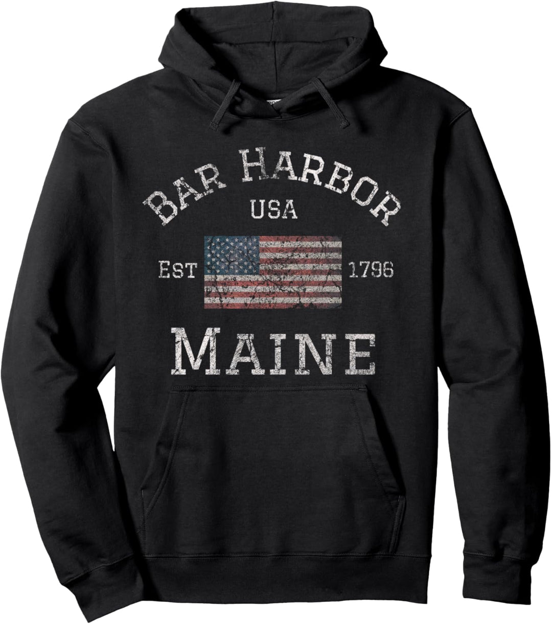 Bar Harbor Maine USA Amerikanische Flagge Established Me Vintage Pullover Hoodie