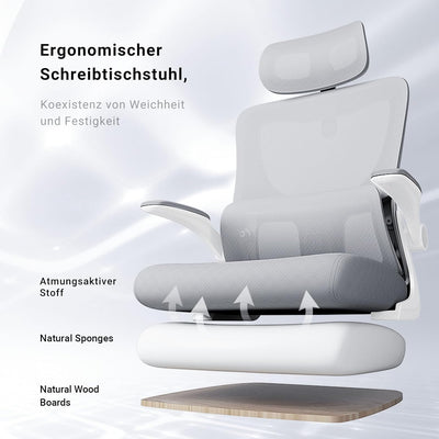 BASETBL Bürostuhl Ergonomisch hat Lordosenstütze und Verstellbarer Kopfstütze,Schreibtischstuhl mit