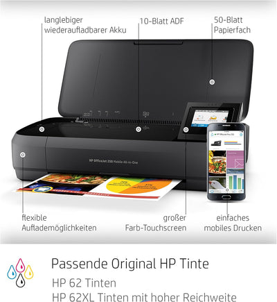 HP OfficeJet 250 mobiler Multifunktionsdrucker (Drucker Scanner, Kopierer, WLAN, HP ePrint, Wifi Dir