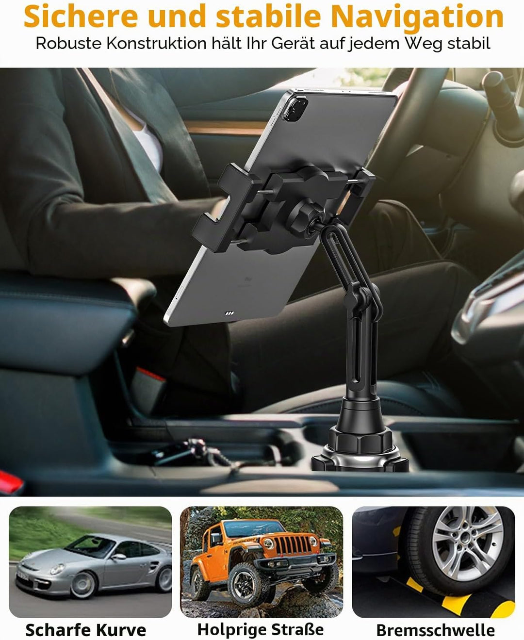 Getränkehalter Auto Tablet Halterung, woleyi PKW LKW Becherhalter Tablet Handyhalter mit Verstellbar