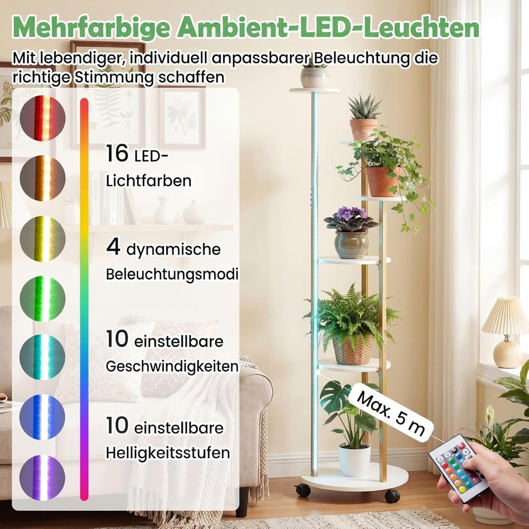 COSTWAY Blumenständer, 6-stufiges Pflanzenständer mit LED-Beleuchtung & Rollen, Pflanzenregal Outdoo