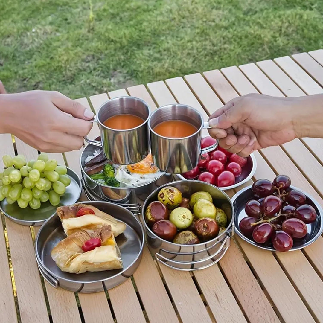 Camping Geschirr Set 8 Teilig, Wiederverwendbarer Camping Besteckset, Camping Geschirr 1 Person Inkl