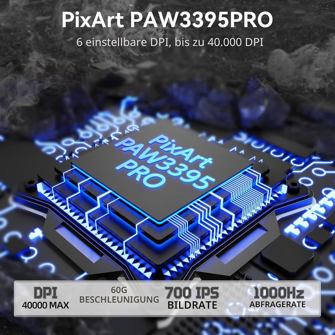 MAMBASNAKE M3 39g SUPERLEICHTE Kabellose Gaming-Maus mit Spiralkabel, PixArt PAW3395PRO-Sensor, Bis