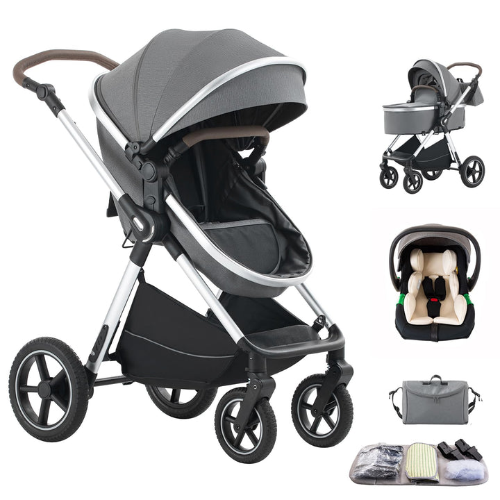 Kinderwagen 3 in 1,Puppenwagen Mit Babyschale Höhenverstellbarer Buggy Komplettset Faltbare tragbare