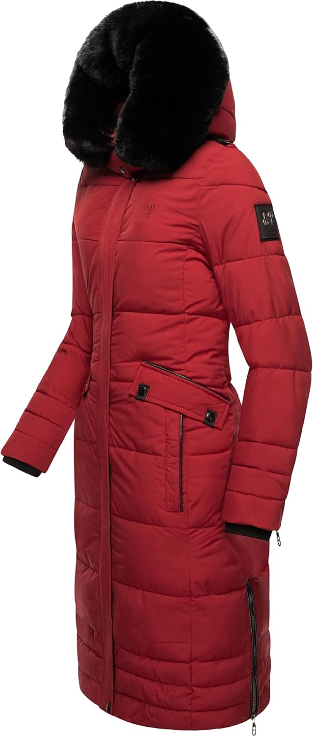 Navahoo Damen Wintermantel Warmer Steppmantel lang mit Abnehmbarer Kapuze Fahmiyaa XS-3XL XXL Dark R