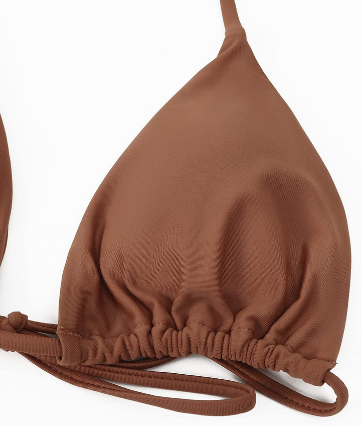 RXRXCOCO Sexy Brazilian Bikini Damen Set Triangel String Oberteil Bikini Tanga Bademode L Braun, L B