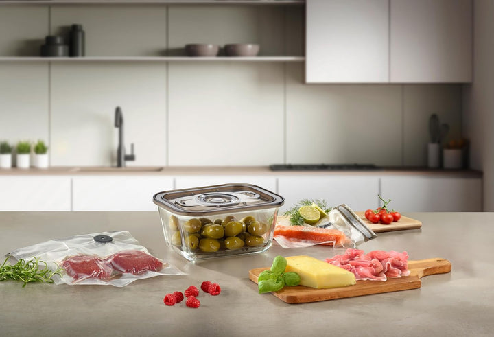 CASO VacuBoxx Eco M- Vakuum-Frischebehälter, 800 ml Volumen, für druckempfindliche und flüssige Lebe