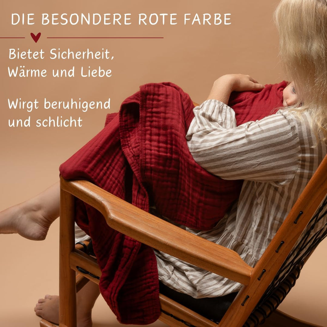 K.A.O.S by T&amp;M Premium Musselin Babydecke/Kuscheldecke/Musselintuch in Rot - Rotes Handtuch Geburt -