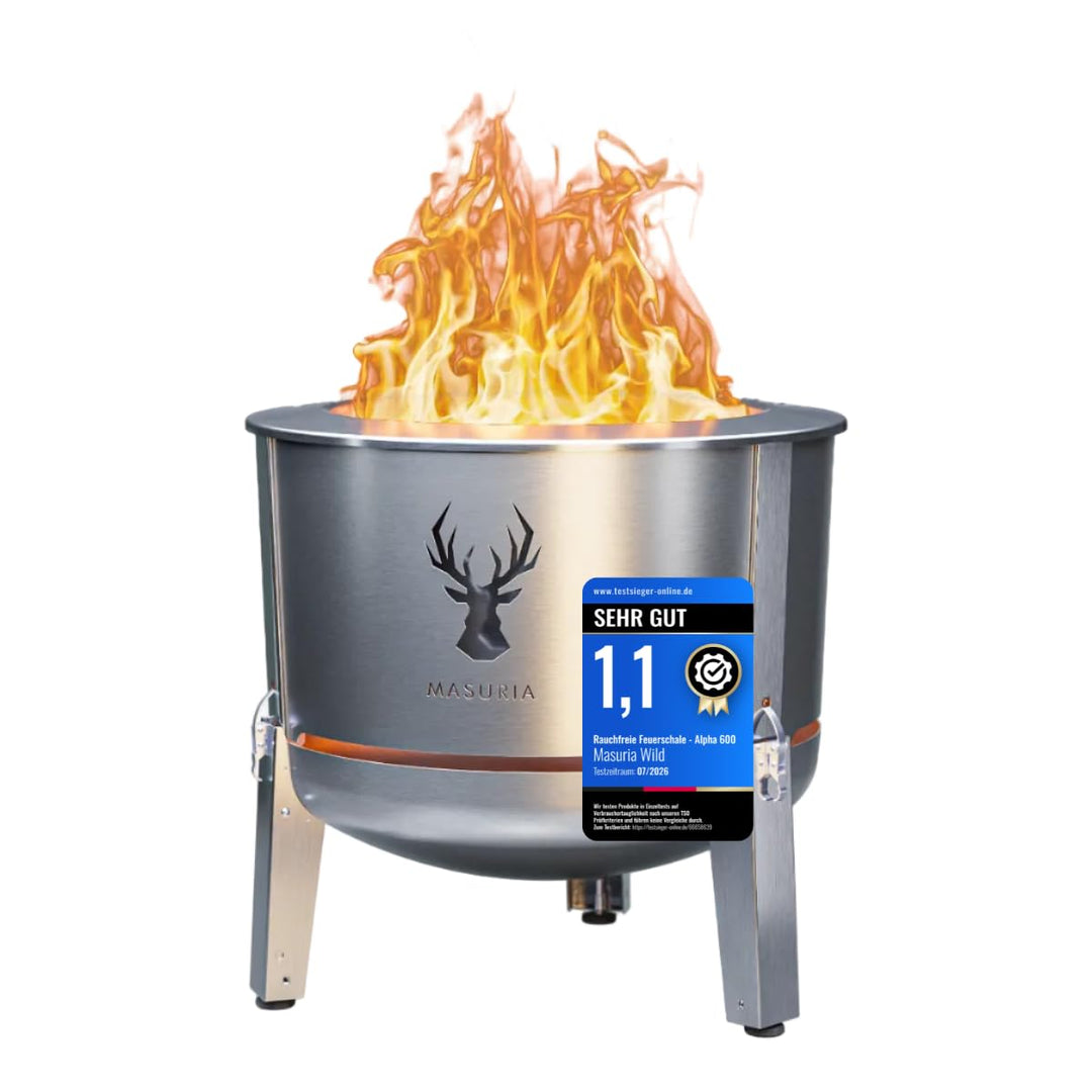 Masuria Rauchfreie Feuerschale 60cm⌀ Alpha 600 - Patentierte Rauchreduzierung bis zu 95% - Hergestel