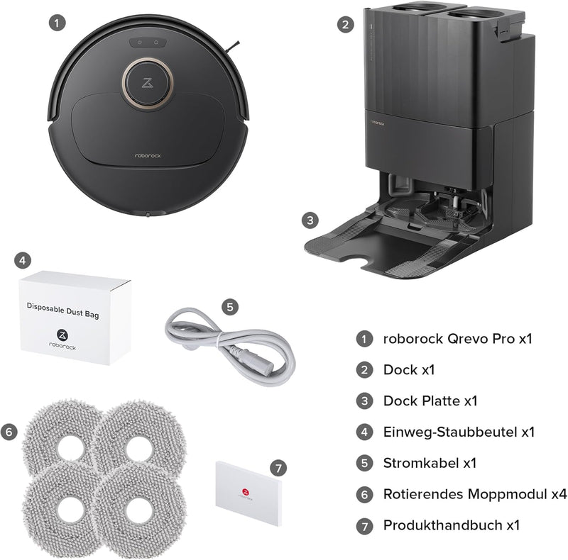 roborock Qrevo Pro Set Saugroboter mit Wischfunktion&Hebarem Wischmopp, 7000Pa, FlexiArm Design™ Kan