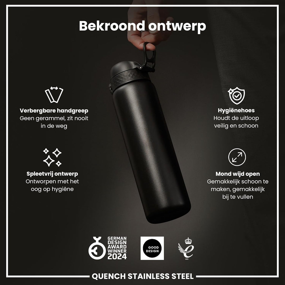 ION8 1 Liter Leicht Edelstahl Trinkflasche, Nicht Isoliert, Auslaufsicher, Einhandöffnung, Sichere V