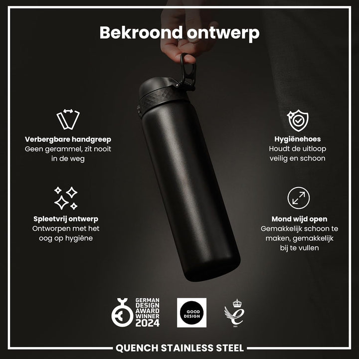 ION8 1 Liter Leicht Edelstahl Trinkflasche, Nicht Isoliert, Auslaufsicher, Einhandöffnung, Sichere V
