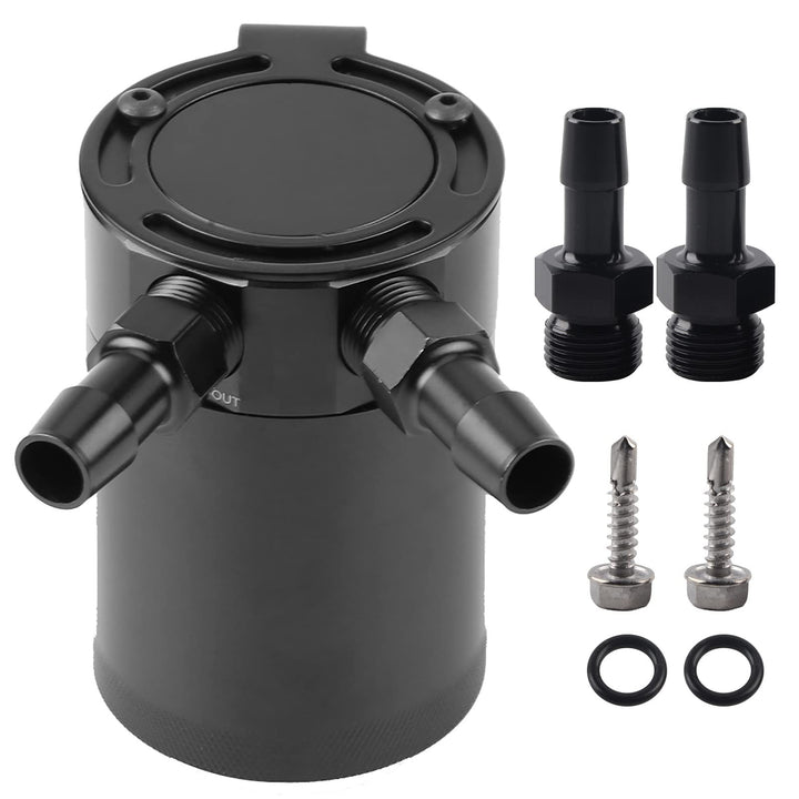 EVGATSAUTO Universal Baffled 2-Port Compact Baffled Oil Catch Tank Ölfangdose Compact Baffled Oil Ca