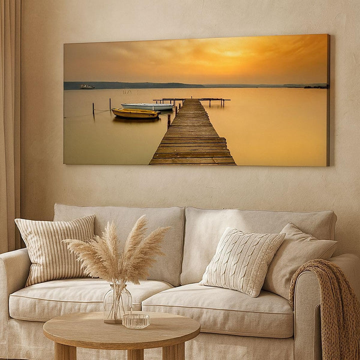 Wandbilder Dekoration Wohnzimmer See Brücke Panorama Bilder auf Leinwand 120x50cm Leinwandbild mit R