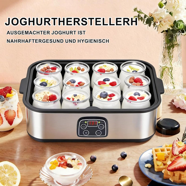Joghurtbereiter 25W inkl 12 Glasbehälter à 180 ml Gesamtkapazität 2160 ml Digitaler Yogurt Maker mit