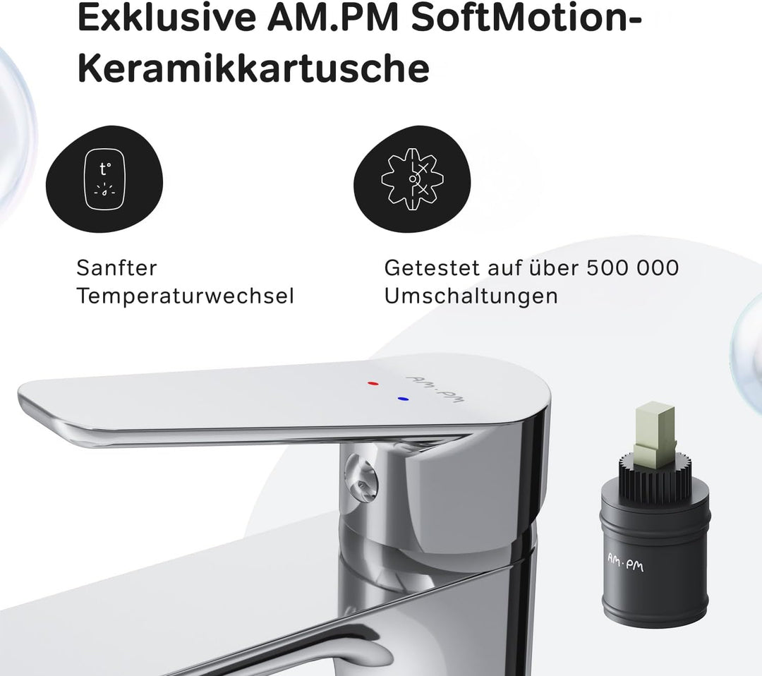 AM.PM Hit Waschtischarmatur mit Einhebelmischer, SoftMotion Keramikkartusche 30mm, Neoperl Aerator,