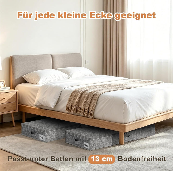 Unterbett Aufbewahrungsbox mit Deckel 13cm hoch, 2 Stück Faltbar Unterbettkommode, Waschbar Kleidera
