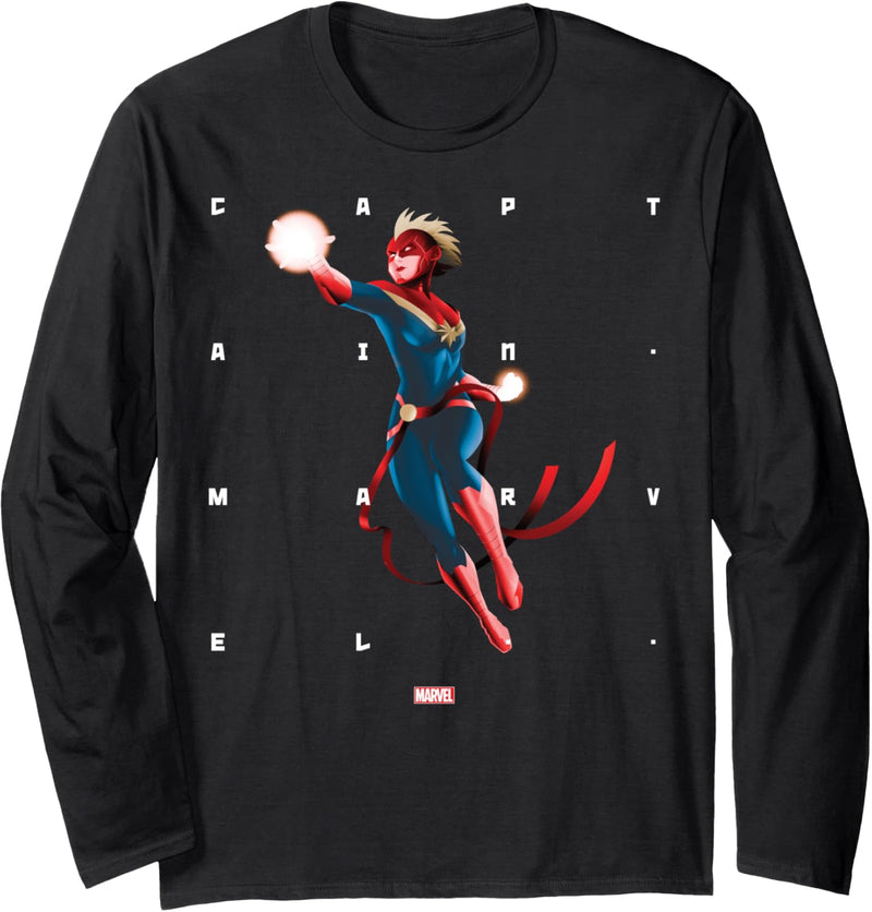 Marvel Captain Marvel Halftone Word Stack Portrait Langarmshirt