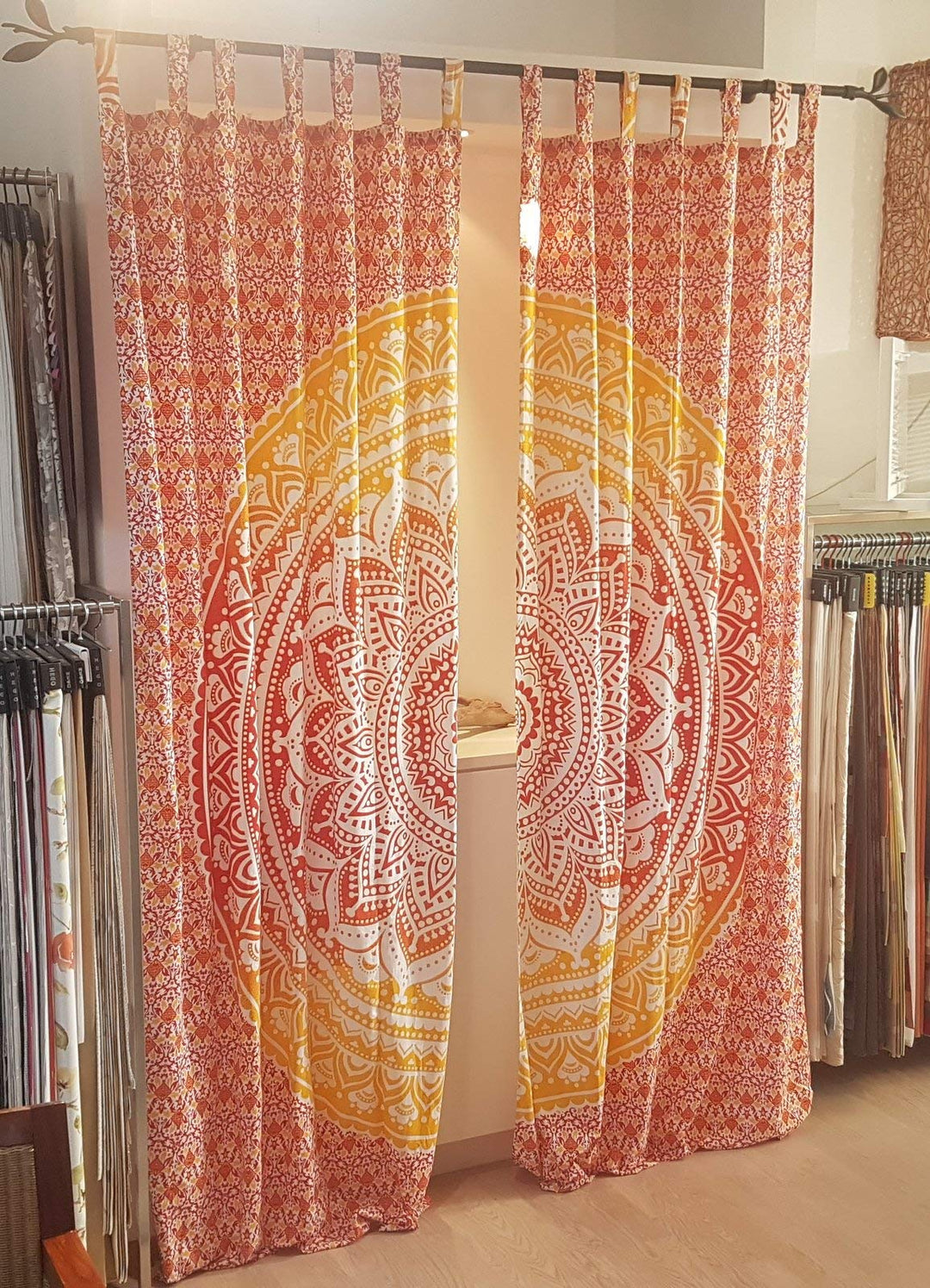 Werterhalt ums Haus Schlaufenvorhänge aus 100% Baumwolle - 1 Schals mit Raffbändchen - orange/gelb