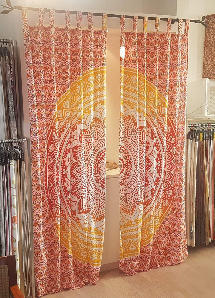 Werterhalt ums Haus Schlaufenvorhänge aus 100% Baumwolle - 1 Schals mit Raffbändchen - orange/gelb