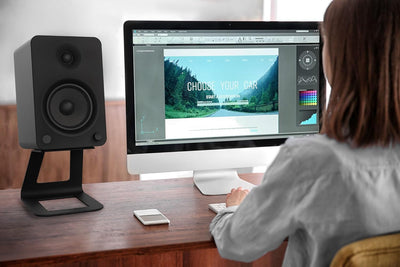Kanto SE6 Elevated Desktop Speaker Stands for Large Bookshelf Speakers & Full-Size 5”-7” Studio Moni