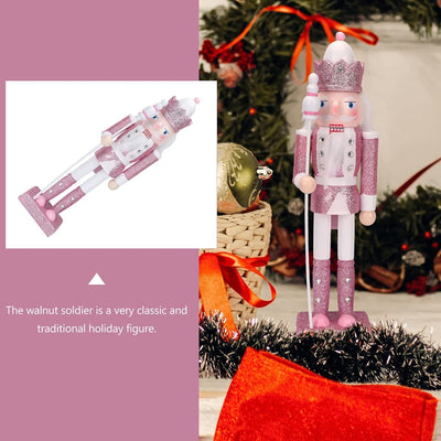 Veemoon Rosa Weihnachtsnussknacker mit Spazierstock 30 5 cm Handgefertigter Nussknacker aus Holz für