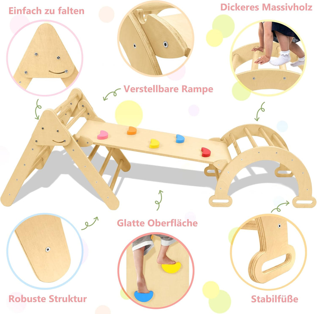 ACXIN 3-in-1 Montessori Klettergerüst Indoor für Kinder mit Kletterdreieck und Kletterbogen, Indoor