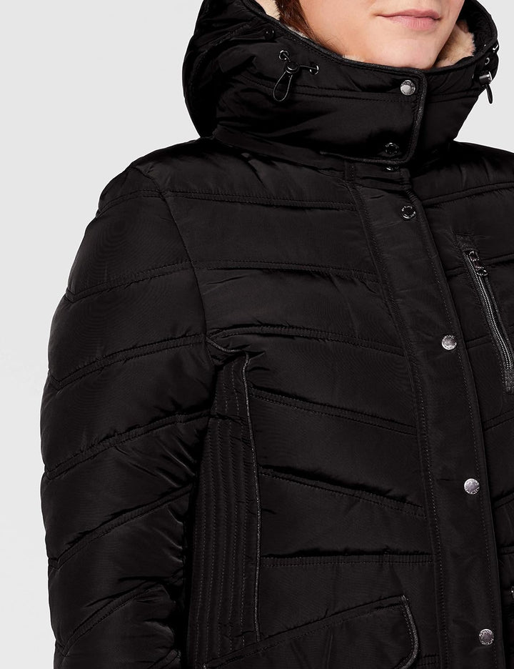 TOM TAILOR Damen Lange Pufferjacke mit Fellbesatz S 14482 - Deep Black, S 14482 - Deep Black