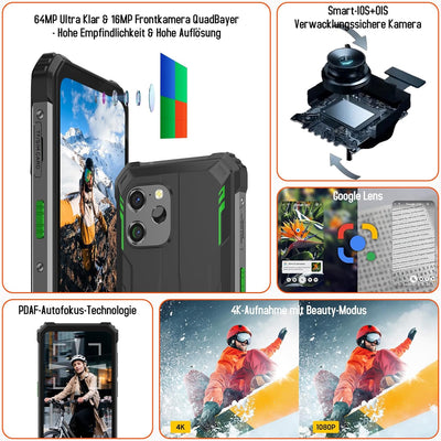 Blackview BV8900 Outdoor Handy Ohne Vertrag, 4X Wärmebildkamera+ OSI 64MP+16MP, 16GB+256GB Helio P90