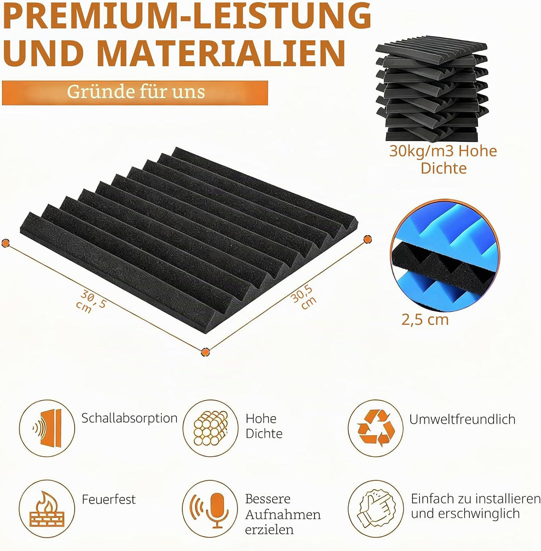 24 Stück Akustikschaumstoff, Akustikschaumstoff Platten Wand Schalldämmung Akustikpaneele Schallschu