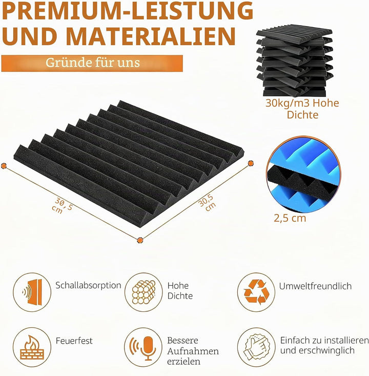 24 Stück Akustikschaumstoff, Akustikschaumstoff Platten Wand Schalldämmung Akustikpaneele Schallschu