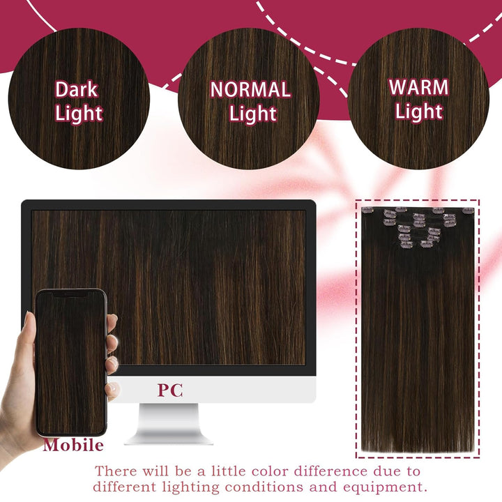Vivien Clip Extensions Echthaar Dunkelbraun Balayage Hellbraun 45cm Natürlich Echthaar Clip in Exten