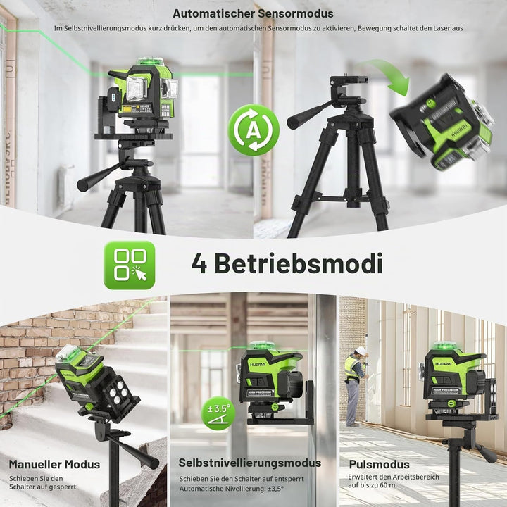 Huepar 4D 16-Linien-Laser, selbstnivellierendes Laserwerkzeug mit grünem Strahl, LCD-Bildschirm und
