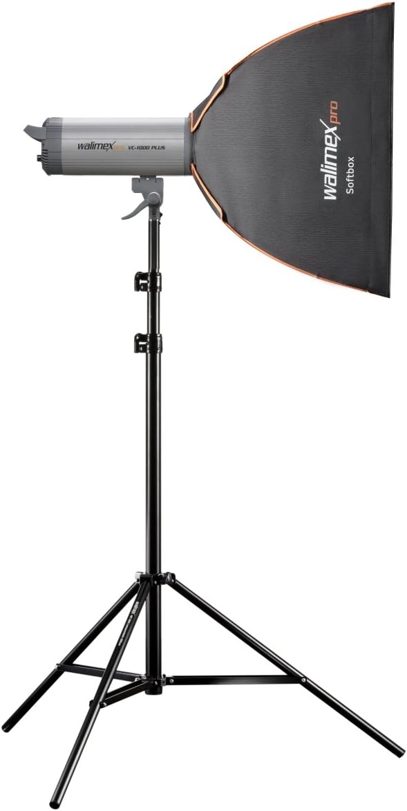 Walimex pro Softbox mit Gitter 60x60cm quadratisch I Inkl. 3cm Grid, Masken & Diffusor I Lichtformer