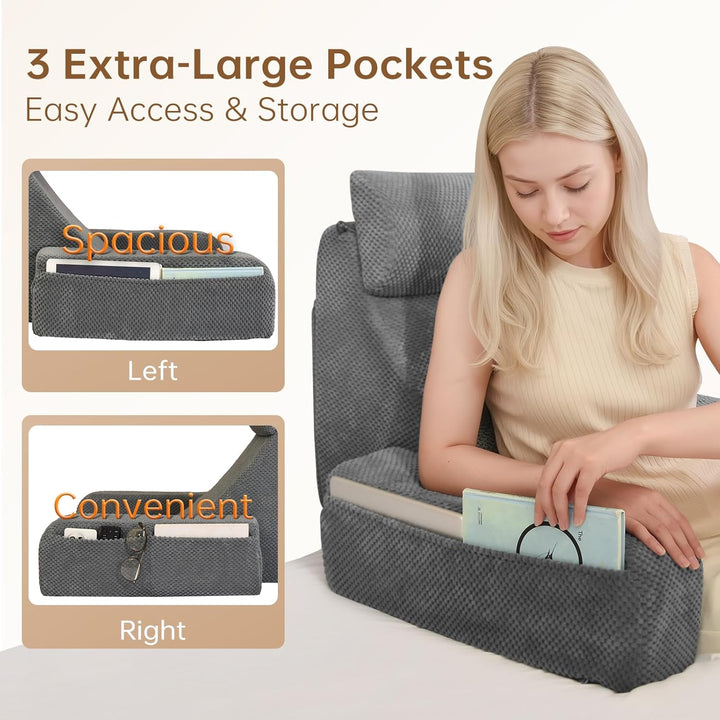 Vekkia 19" Lesekissen für Bett und Sofa, Lesekissen mit Rückenlehne für Erwachsene, Armlehnen, Gross