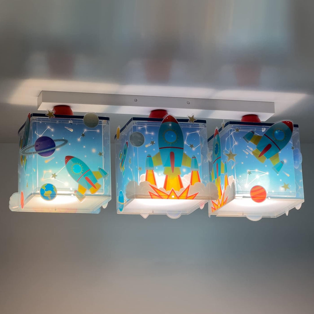 Dalber Deckenleuchte für Kinder 3 Luces Rocket Raum Rakete Sonnensystem, 63353, E27, Blau