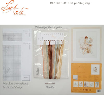 LANARTE PN Zählmusterpackung Mädchen mit Hund Kreuzstichpackung, Baumwolle, Mehrfarbig, 39 x 49 x 0.
