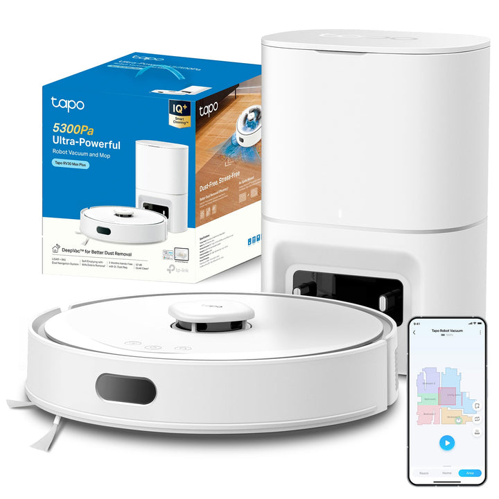 Tapo RV30 Max Plus Saugroboter mit Wischfunktion und automatischer Absaugstation, 5300Pa Ultra Stark