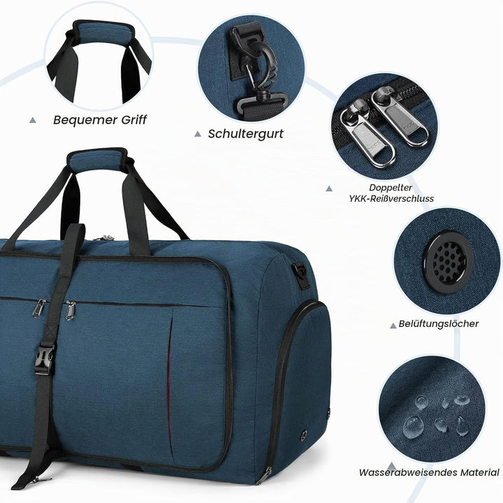 NUBILY Faltbare Reisetasche Gross 80L Sporttasche Herren Damen mit Schuhfach Leichter Reisetaschen W