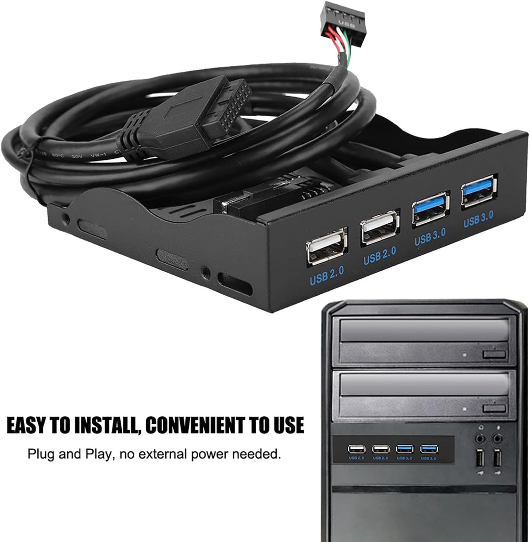 ASHATA USB 3.0 Frontpanel Adapter - Hochgeschwindigkeits-Multifunktions-Hub Mit 4 Ports (USB 3.0 + 2