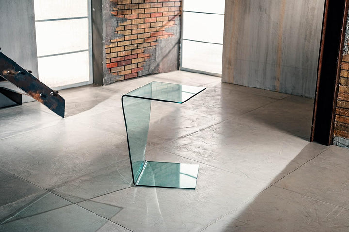 IMAGO FACTORY Atlas | Couchtisch Servetto - Lampentisch aus klarem, gebogenem Glas, Wohnzimmermöbel,