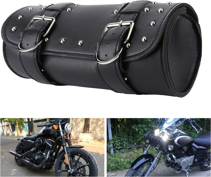 Plyisty Motorradtasche, Universal PU Leder Motorrad Werkzeugtasche Rollbeutel Satteltaschen, mit 2 S