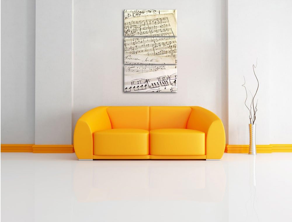 Pixxprint Stilvolle alte Notenblätter 3-Teiler Leinwandbild 120x80 Bild auf Leinwand