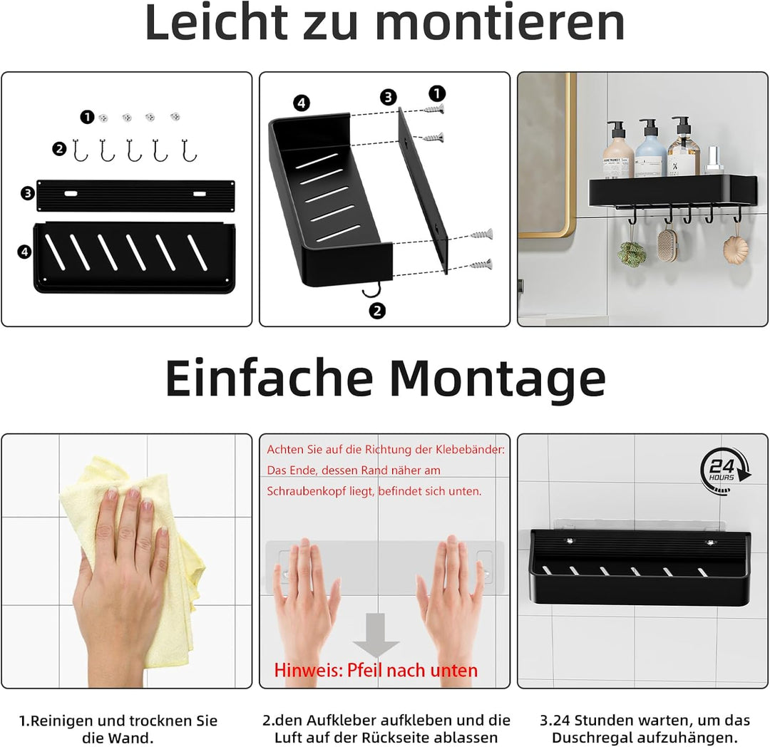 Duschablage ohne Bohren, Schnell Trocknende Duschregal mit Grosser Kapazität, Aluminium Shampoo Halt