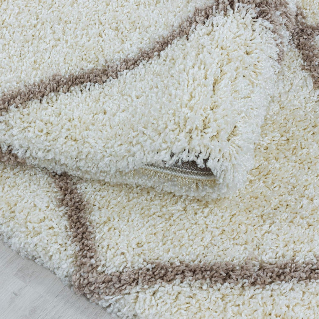 Shaggy Runder Hochflor Teppich Wohnzimmer Schlafzimmer Teppich Rund Deko Rautenmuster Modernes Desig