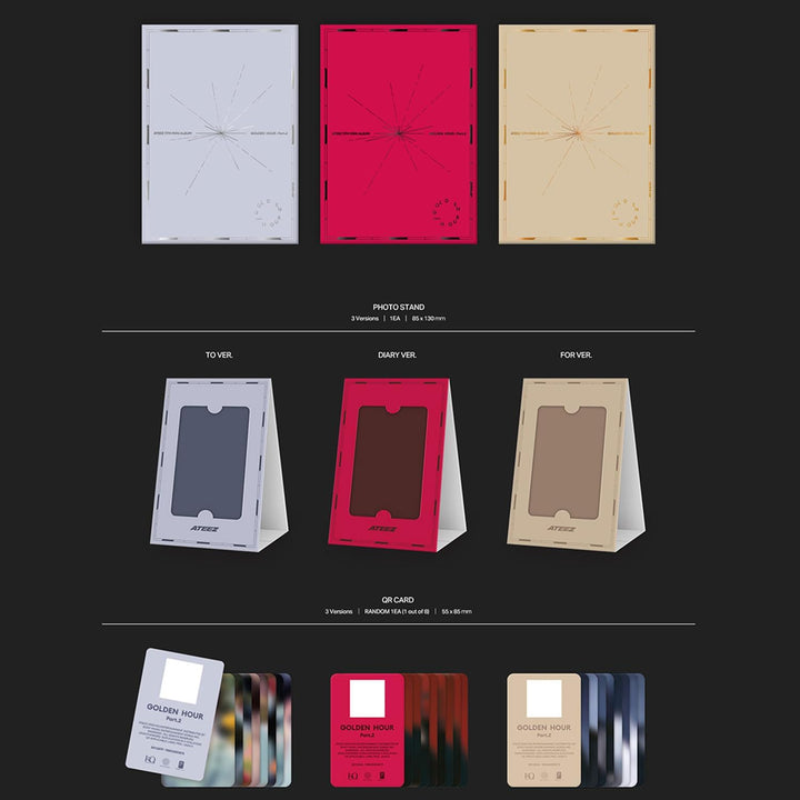ATEEZ - 11th Mini Album [GOLDEN HOUR : Part.2] (POCAALBUM - DIARY Ver.) Photo Stand + QR Card + Imag