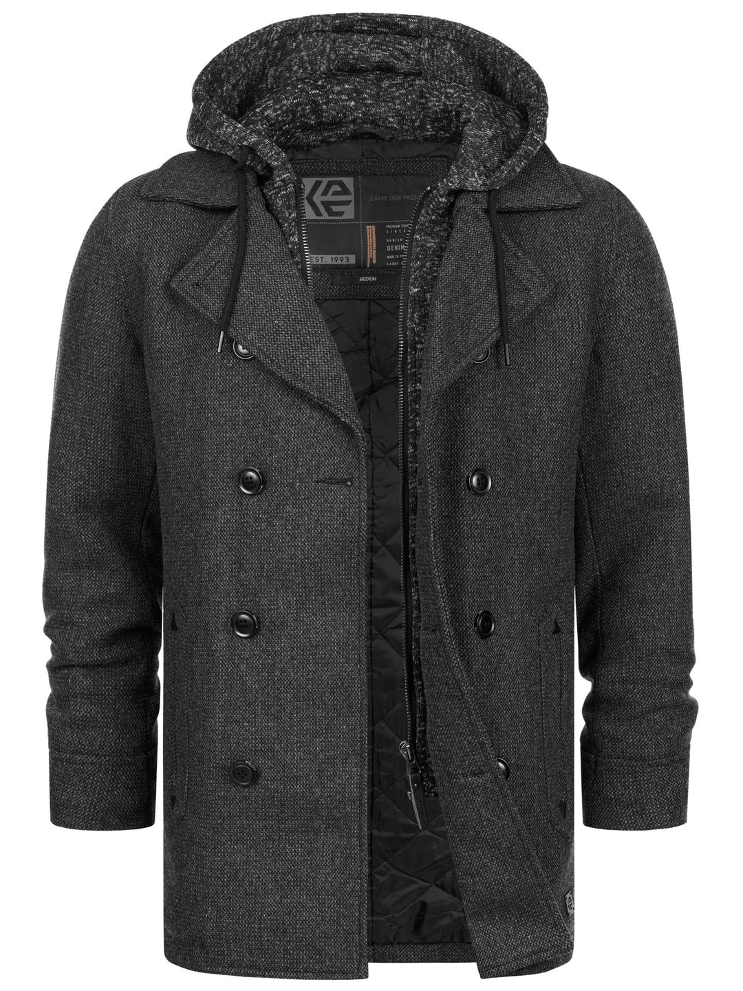Indicode Herren Cliff Kurzmantel mit Stehkragen | Wollmantel Herrenmantel Mantel S Black mix, S Blac