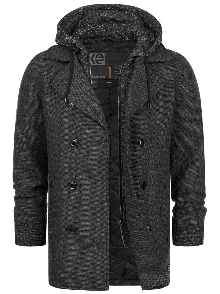 Indicode Herren Cliff Kurzmantel mit Stehkragen | Wollmantel Herrenmantel Mantel S Black mix, S Blac