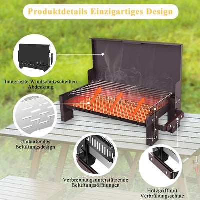 BIBEMOROL Camping Grill Holzkohle Klappbar Klappgrill Holzkohlegrill Outdoor-Grill - Kompakter & Lei